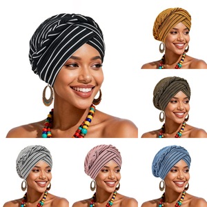 Turban élastique noir à rayures, foulard tressé, hijab, turban islamique uni, sous-hijab intérieur - Product Image 2