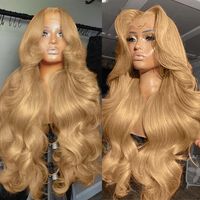 Perruques Lace Front HD Ondulées Couleur Blond Miel #27 32 Pouces, Cheveux Humains 100% Vierge Aligné Cuticule, Densité 200, Transparentes