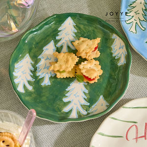 JOYYE Juego de Platos Personalizados, Vajilla de Gres de Cerámica con Formas Orgánicas, Árbol de Navidad de Invierno, Pintado a Mano, 8 Pulgadas, 10 Pulgadas - Product Image 5
