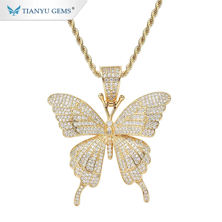 Tianyu gemas de oro puro de la mariposa colgante personalizado 14k 18k, material de oro de lujo anillo collar