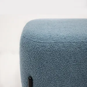 Luxury Blue Boucle Teddy Footrest Small Ottoman Stool Seating With Storage For Living Room