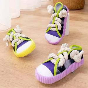 Fabrika Toptan Evcil Hayvan Malzemeleri Köpek Oyuncak Ayakkabıları Diş Çıkarma Oyuncağı Köpekler İçin Yavru Isırmaya Dayanıklı Ses Çıkaran Çiğneme Kanvas Pamuk Halat Malzemesi - Product Image 3