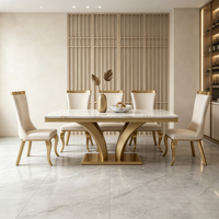Tables de salle à manger d'hôtel importées en gros – Commandes en gros/Distributeurs – Ensembles de salle à manger en marbre gris pour cuisine avec six chaises