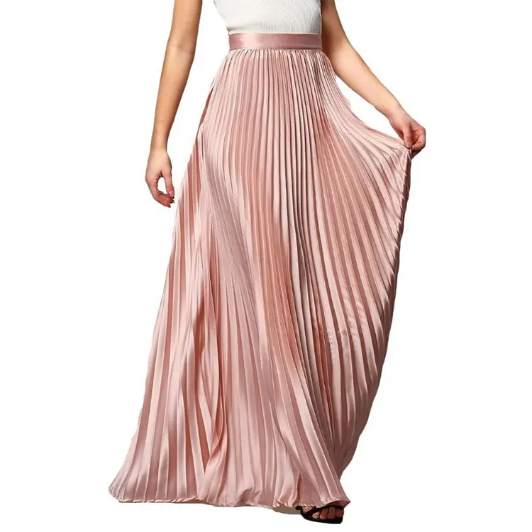 Women Stylish High Waist Long Casual Chiffon Maxi Pleated Skirts