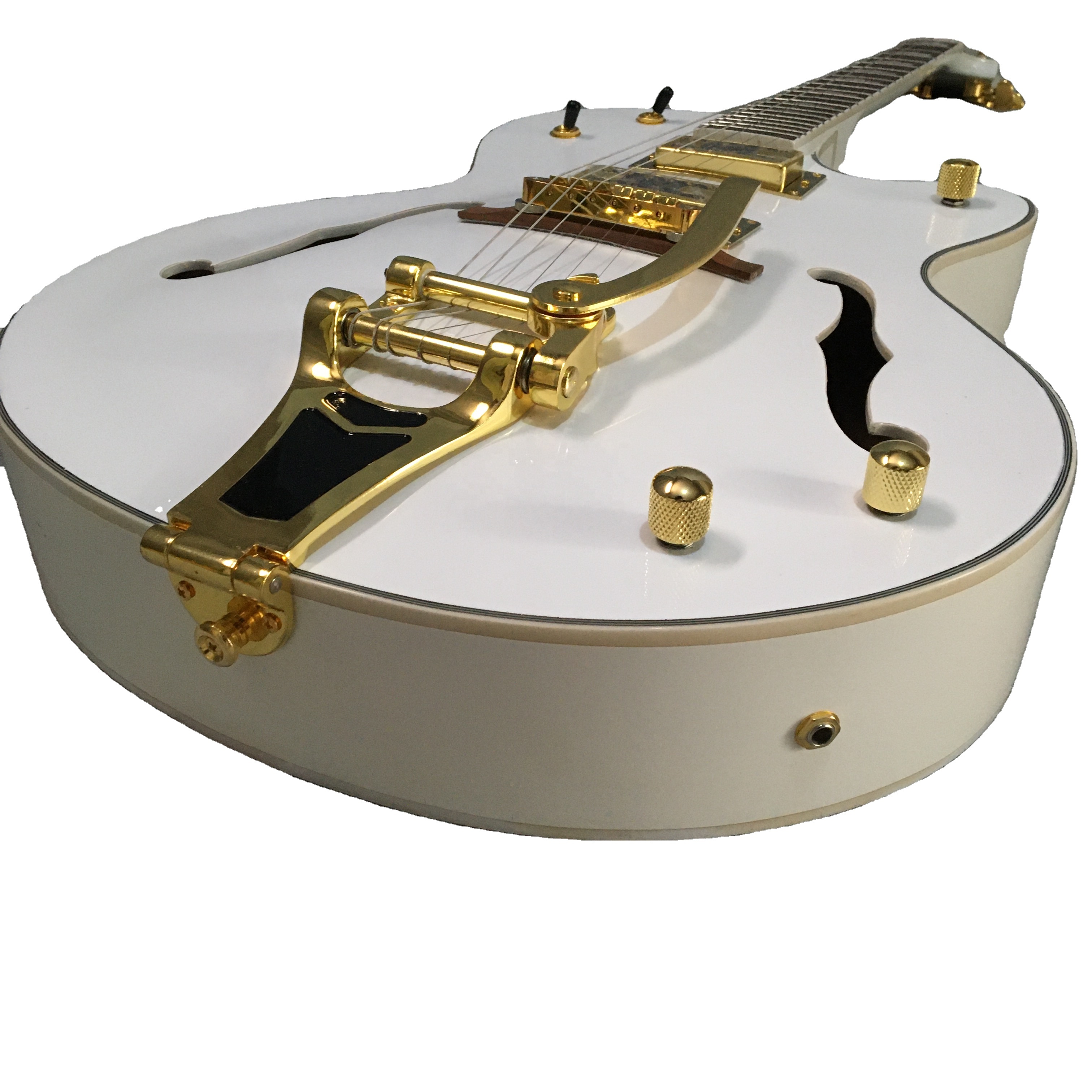 White Semi-Hollow Electric Guitar 6 Strings with Gold