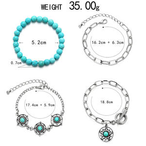 the United States new combination <b>bracelet</b> retro personality round turquoise embellishment 4-piece <b>set</b> <b>bracelet</b> wholesale - Product Image 6