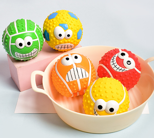 Giocattolo interattivo del cane del viso sorridente con il suono pungente giallo dei denti del lattice che digrignano la palla casuale stile 3D uso quotidiano della fornitura di animali domestici - Product Image 2