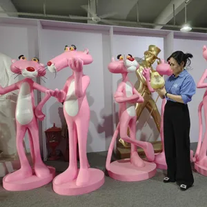 Fabrika fiyat pembe panter heykeli özelleştirilmiş açık alışveriş merkezi pembe panter hayvan heykel