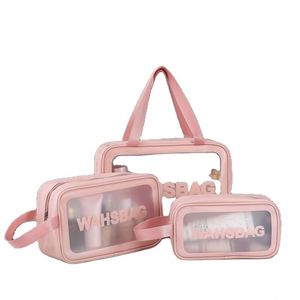 New Women Zipper Clear <b>Makeup</b> <b>Bags</b> <b>Transparent</b> Bathroom Mesh Shower Wash <b>Bag</b> Large Pink Cosmetic Toiletry Travel Storage Pouch - Product Image 1