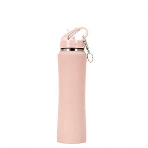 Bouteille d'eau sport portable à taille incurvée 600ml 750ml en acier inoxydable, isolée sous vide, avec paille et bouchon anti-fuite, tasse thermos de voyage - Product Image 1