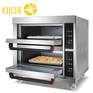 Oven Dek Oven Listrik Dua 2 Lapisan 4 Empat Nampan, Wajan Manufaktur Konveksi Roti Pizza Roti Kue