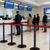 Barrière de contrôle de foule en acier inoxydable noir avec poteau de guidage et ceinture rétractable pour centre commercial, banque, aéroport, hôtel, événement 2m 3m