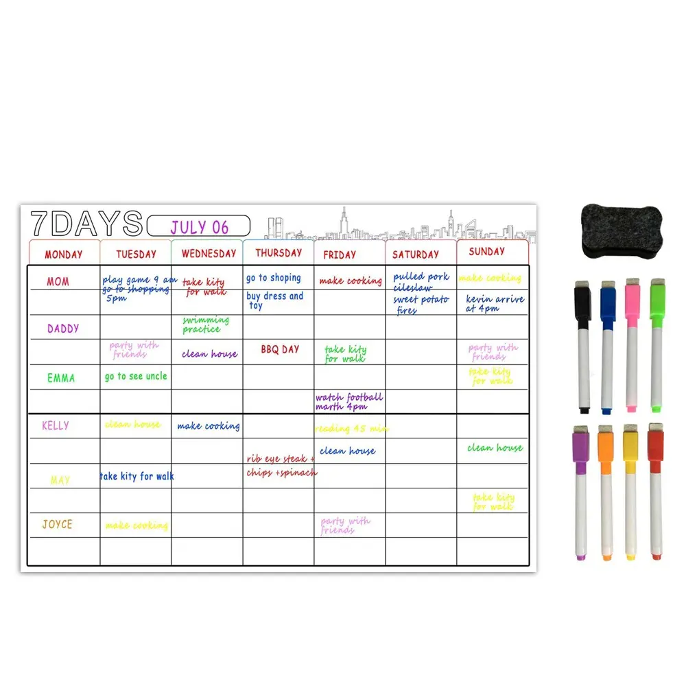 Aanpasbare Pvc Verwijderbare Koelkast Magnetische Kalender Sticker Notitieblok Voor Schrijfbord Planner Voor Huisdecoratie Personaliseren