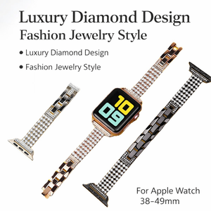 <span class=keywords><strong>Bracelet</strong></span> de montre en acier inoxydable pour <span class=keywords><strong>femme</strong></span>, compatible avec <span class=keywords><strong>Apple</strong></span> <span class=keywords><strong>Watch</strong></span>, serti de diamants de luxe, pour modèles 38, 40, 41, 42, 44, 45, 49 mm - Product Image 1