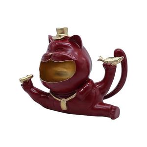 Chat souriant porte-bonheur en résine avec accents dorés, inspiré du charme de la prospérité, parfait pour décorer les maisons modernes, les bureaux et les étagères. - Product Image 1
