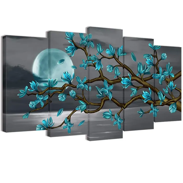 Living room home decor modern beautiful flowers wall art abstract blue green magnolia flowers printed canvas wall decor