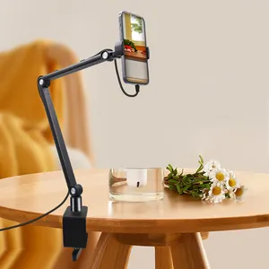 Equipado com Retentor de Fio Gooseneck Tablet Holder Stand 360 graus Ajustável Braço Longo Metal Suporte Do Telefone Preguiçoso Suporte Do Telefone