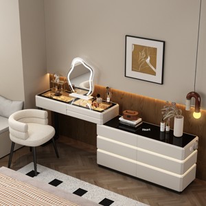 6 Nouvelles coiffeuses en bois massif blanc avec commodes intégrées, style sophistiqué crème, forme nuage, pour chambre à coucher - Product Image 3