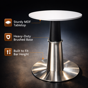 Mesa <span class=keywords><strong>de</strong></span> Bar Moderna <span class=keywords><strong>con</strong></span> <span class=keywords><strong>Base</strong></span> <span class=keywords><strong>de</strong></span> Pedestal <span class=keywords><strong>de</strong></span> Acero Inoxidable y Tapa Redonda Blanca para Cafetería, Hotel, Salón, Restaurante - Product Image 2