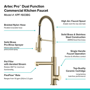 Homedec grifo de cocina preaclarado de lujo, grifo de fregadero de cocina de arco alto con boquilla de resorte extraíble y relleno de macetas, oro cepillado - Product Image 3