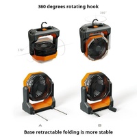 Ventilateur de plafond de table de bureau avec batterie de 8000 mAh, ventilateur de camping portable pliable télescopique avec lumière