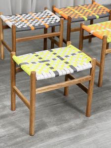 Modern Ash Tabouret Restaurant Small <strong>Seat</strong> Stool Woven <strong>Leather</strong> <strong>Seat</strong> Wooden Stool Colorful Handmade <strong>Bench</strong> for Entryway Living Room - Product Image 5