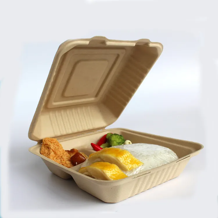 Biodegradável 3 compartimento de 8/10 polegadas caixa de almoço de bagaço de cana palha de trigo para embalagens de alimentos
