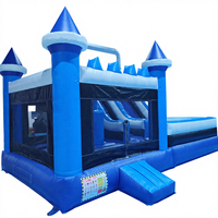 Structure gonflable combinée avec grande toboggan, château gonflable bleu et blanc en PVC commercial pour événements et fêtes en extérieur