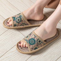 StepGrace été Style chinois bambou rotin paille tapis lin pantoufles pour hommes et femmes intérieur antidérapant sandales maison chaussures