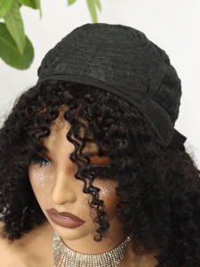 Pelucas de <span class=keywords><strong>Cabello</strong></span> Humano Afro Rizado con Reflejos Marrones y Flequillo, Listas para Usar, Sin Pegamento, Peluca Corta Rizada, Hecha a Máquina - Product Image 6
