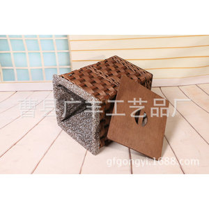 <b>Square</b> Woven Laundry <b>Basket</b> Brown Cotton Fabric Washable Clothing Organizer Standing Type - Product Image 3