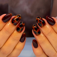 Faux ongles en acrylique à presser, courts, forme amande, motif léopard, avec colle, style Ins, marque privée, réutilisables, vente en gros 2026