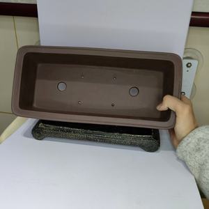 Vaso per bonsai classico rettangolare in argilla viola non smaltata, lungo e stretto - Product Image 2