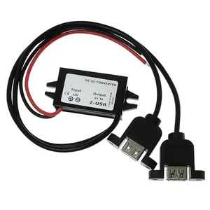 Inverter Regulator modul catu daya mobil, USB ganda tahan air dengan telinga DC ke DC Buck, konverter 12V ke 5V 3A 15W