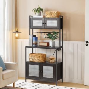 ODM 5-Tier mutfak depolama raf dolabı endüstriyel mikrodalga fırın standı ile güç çıkışı LED ışıkları fırıncılar raf kahve Bar - Product Image 1