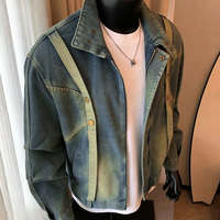 Veste en jean vintage personnalisée OEM, style streetwear, délavage foncé, finition usée et délavée, avec fermeture éclair surdimensionnée