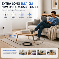 Câble USB C vers USB C robuste de 5 m et 10 m, chargeur rapide 60 W PD, cordon de charge en nylon tressé de type C pour Samsung S24 MacBook Pro