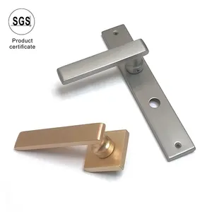 euro long aluminium iron rosette door handle on plate contemporary alloy thick door plate lock handle