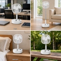 Ventilateur portable pliable rechargeable avec tête oscillante, commande par bouton, batterie externe 7200 mAh, USB, double usage bureau/sol, rafraîchissement réglable pour voiture et camping-car