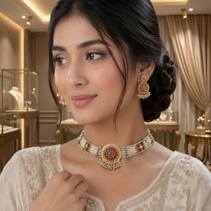 Traditional Ethnic Third Party Certified High Quality Gold Plated Silver Plated Crystal Rhinestone Flower Design Women's <b>Set</b> - Product Image 4
