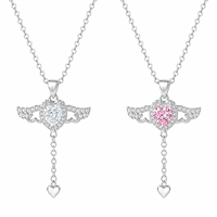 Collier Pendentif Cœur d'Ange Aile de Cupidon en Zirconium Cubique Plaqué Argent, Chaîne à Maillons avec Pendentif Gland, Luxe Léger et de Niche, pour Femme, Idéal Soirée