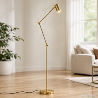 Lampe de sol de lecture moderne dorée réglable avec tête cylindrique pour salon, chambre, coin d'étude, hôtel, décoration