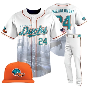 Ensemble uniforme de baseball MRI Made, maillot blanc avec impression de ville, casquette orange 24 Michalowski, polyester respirant, ensembles de vêtements de sport pour hommes - Product Image 1