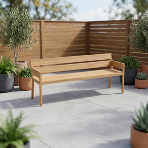 Banc de jardin en teck massif avec dossier, design scandinave moderne, durable, confortable, imperméable et écologique - Product Image 2