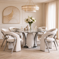 Ensemble de table et chaises de salle à manger de luxe moderne avec plateau en marbre et pierre frittée, 6/8 places, meubles durables pour la maison et l'hôtellerie