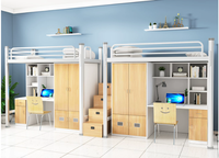 Lit superposé double intégré avec bureau, armoire et rangements intégrés, escalier et espace privé – Ensemble de mobilier tout-en-un pour étudiants et personnel