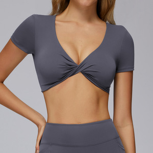 <strong>Low</strong> MOQ Women's Gym <strong>Tops</strong> Quick Dry Running T-shirt Short Sleeve Tight Fitting Sport Crop <strong>Top</strong> Hollow Out <strong>Back</strong> Active <strong>Tops</strong> - Product Image 6