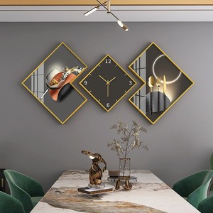 3 pcs/set Fashion Abstract Wall Art Home Decor Diamond Luxury Landscape Modern Glass Crystal Porcelain Paintings with Clock Art - Product Image 5