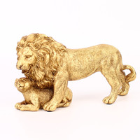 Résine coulée Antique doré et argent Vintage Animal Lion Sculpture Lion Cub Statues