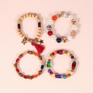 <b>Beaded</b> <b>Bracelets</b> Women's Wood Imitation Pearl Bohemia Style Multi Layer With Tassel Star Butterfly Charm Gift Jewelry - Product Image 2